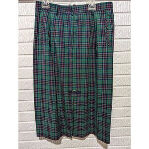 Pendleton Women's 16 Green Plaid Summer Weight Wool Pleated Skirt